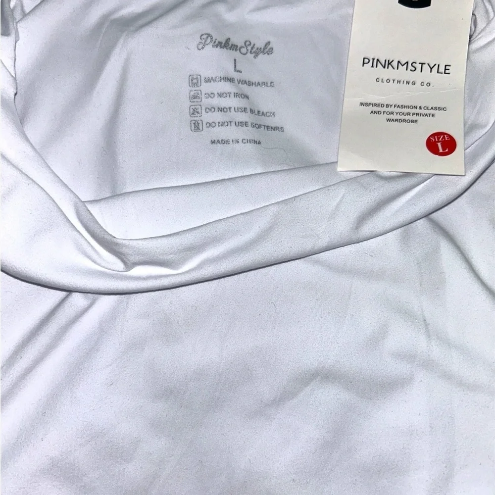 Long Sleeve Double Lines Slim fit Bodysuit White Size L